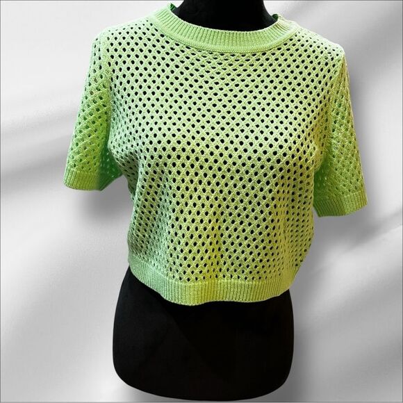 Divided Green Boxy Crop Sweater - Picture 1 of 11